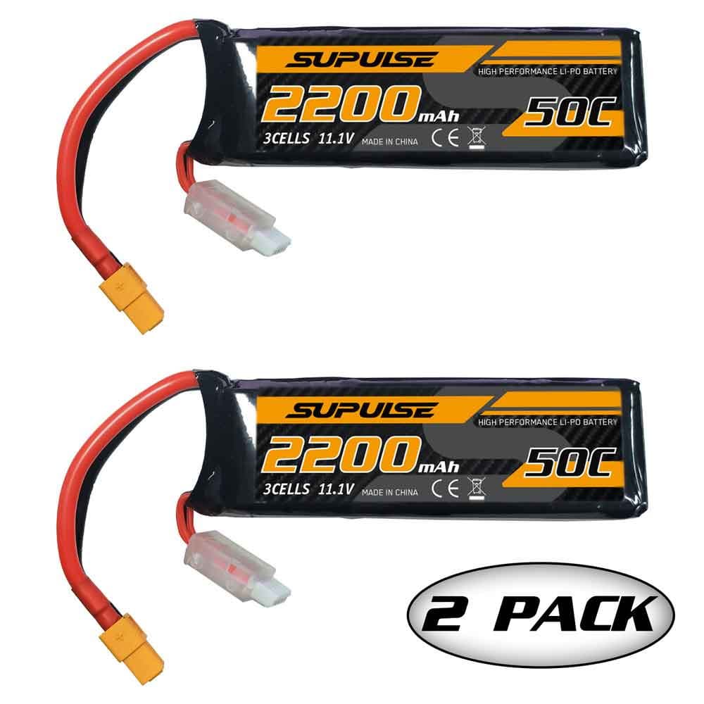 SUPULSE 2pcs 11.1V 3S 2200mAh 50C Lipo Battery with XT60 Plug - EXHOBBY
