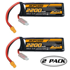 SUPULSE 2pcs 11.1V 3S 2200mAh 50C Batería Lipo con enchufe XT60