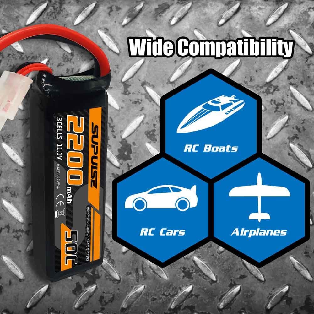 SUPULSE 2pcs 11.1V 3S 2200mAh 50C Lipo Battery with XT60 Plug