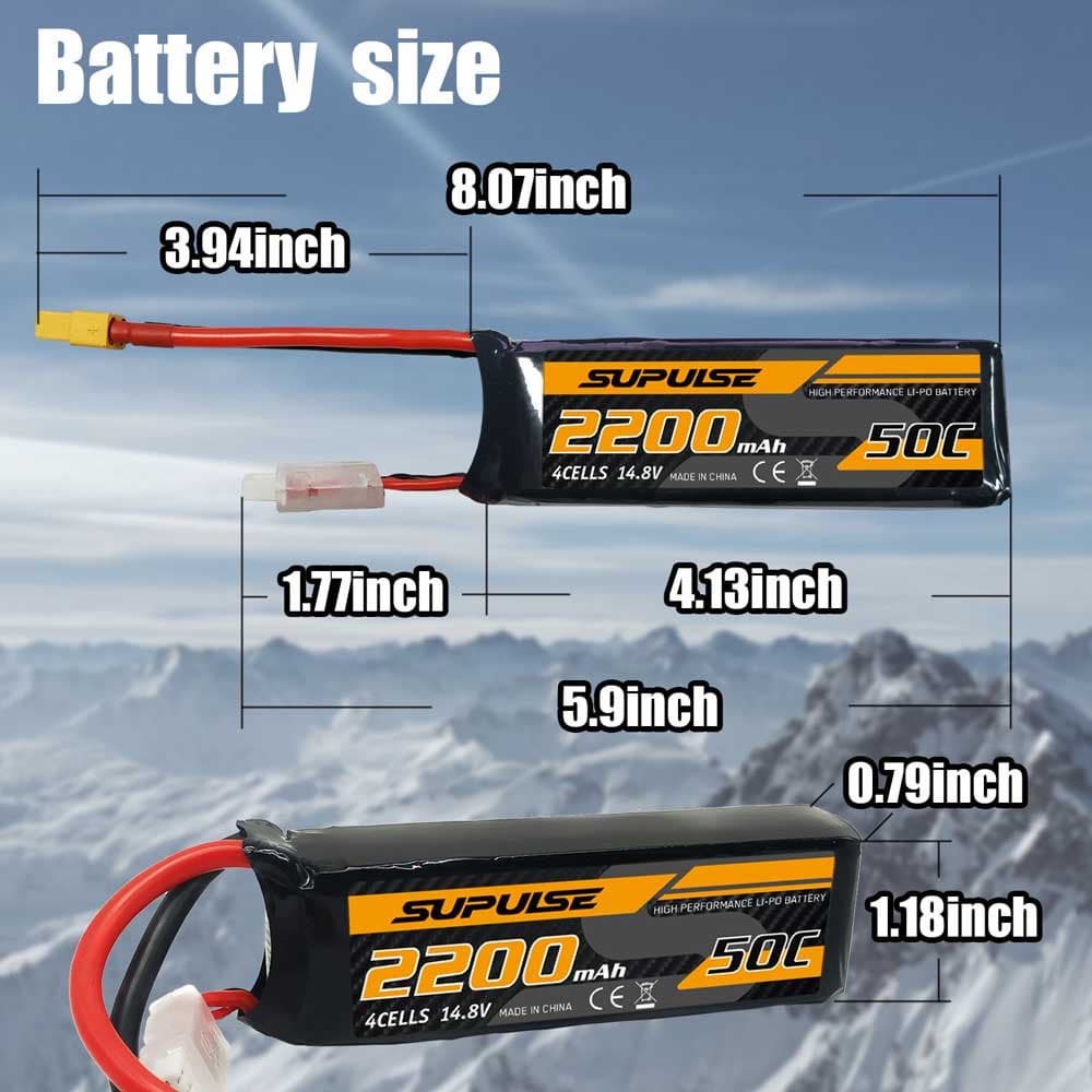 SUPULSE 2pcs 14.8V 4S 2200mAh 50C Lipo Battery with XT60 Plug - EXHOBBY