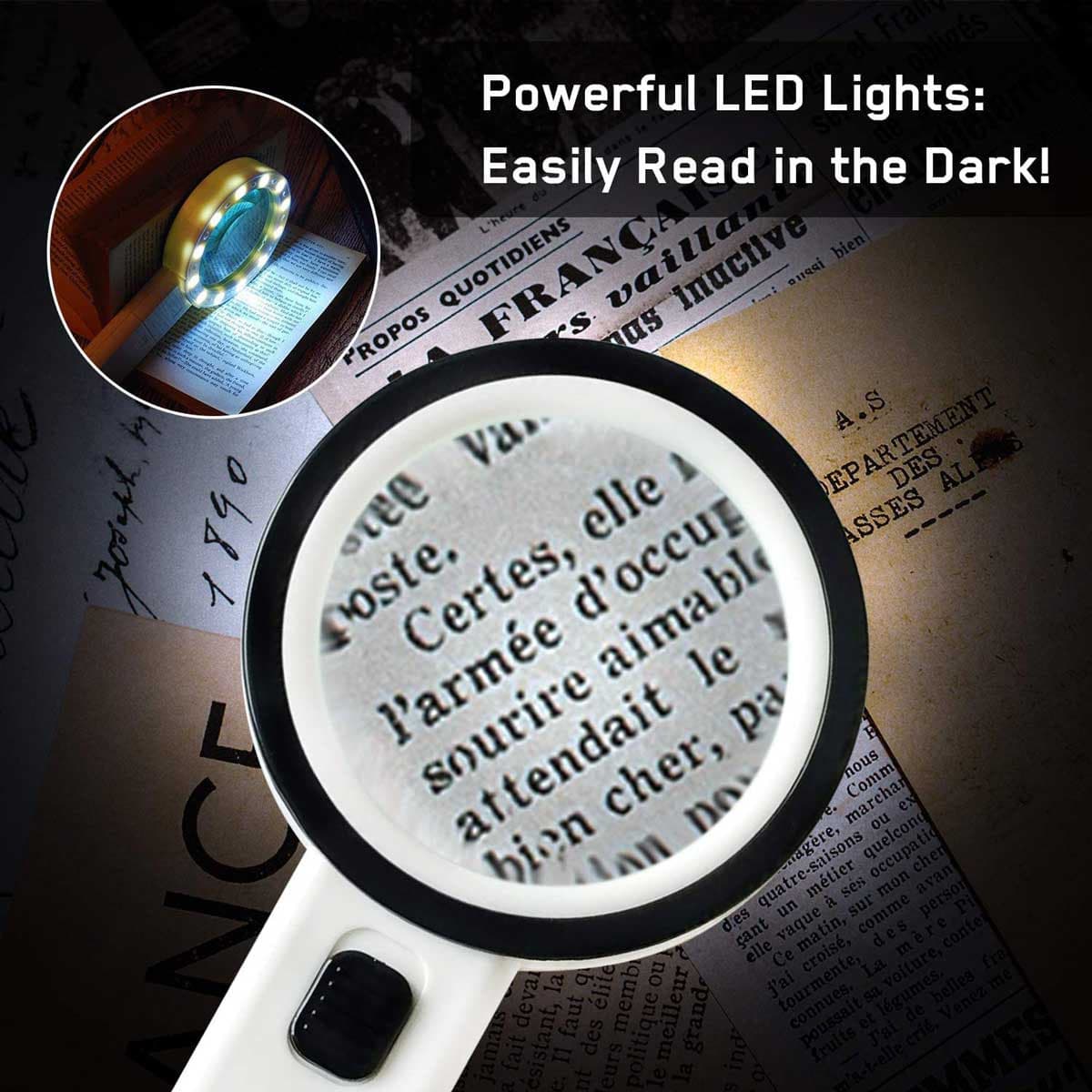 Leffis Magnifier Magnifying Glass with Light, 30X Handheld 12 LED